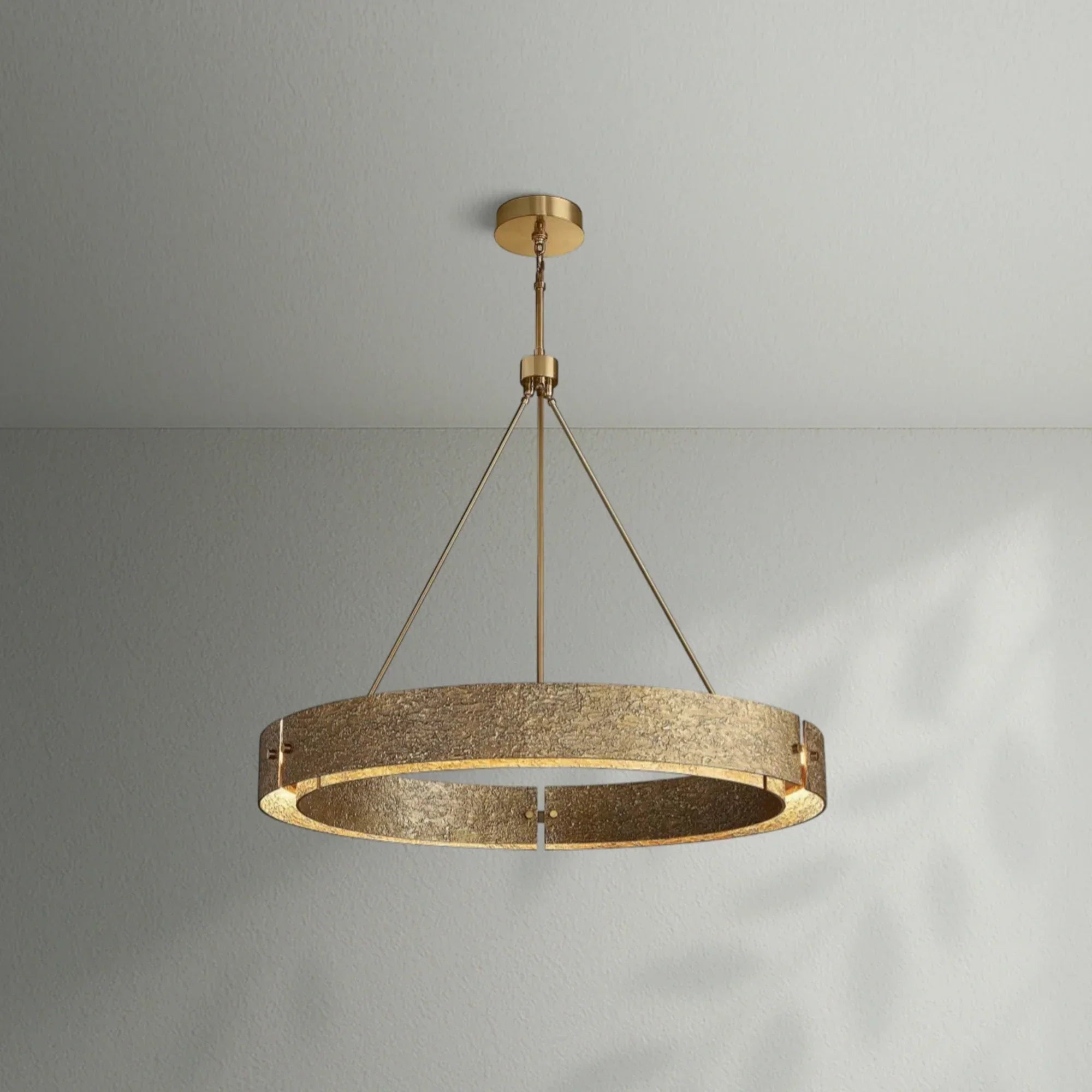 Solid Copper Round Chandelier | Brutalist Bark Texture | 92cm - 152cm Ring Light | Heavy Cast Metal | Casalola Lights