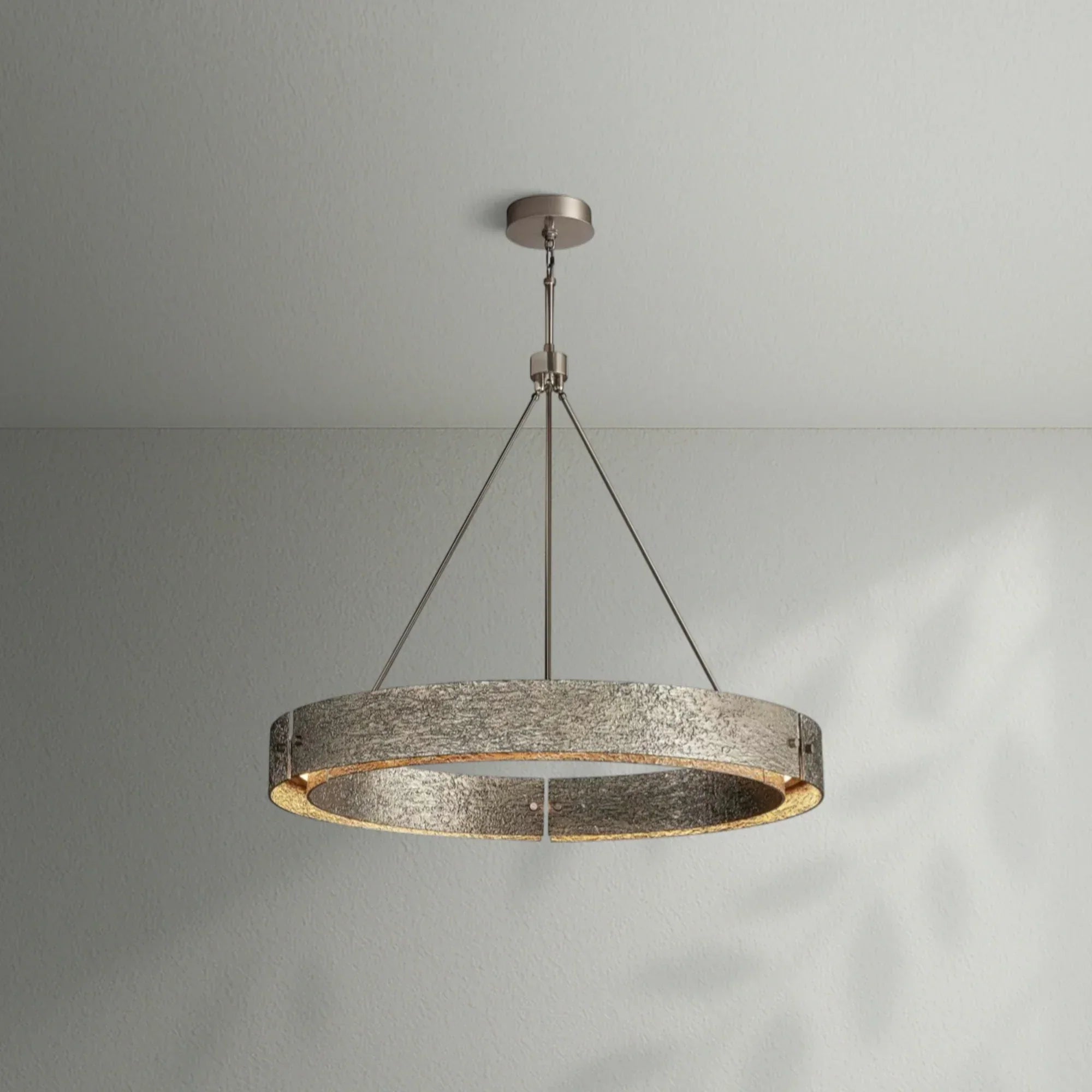 Solid Copper Round Chandelier | Brutalist Bark Texture | 92cm - 152cm Ring Light | Heavy Cast Metal | Casalola Lights