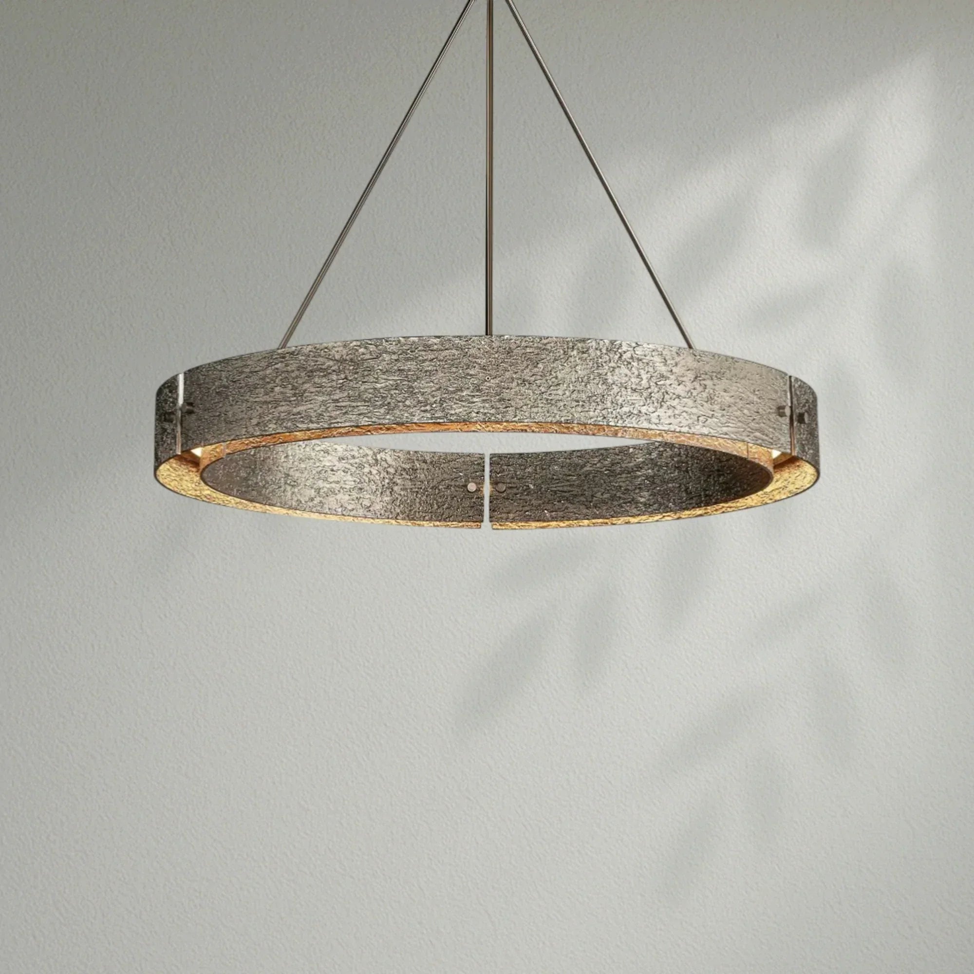 Solid Copper Round Chandelier | Brutalist Bark Texture | 92cm - 152cm Ring Light | Heavy Cast Metal | Casalola Lights