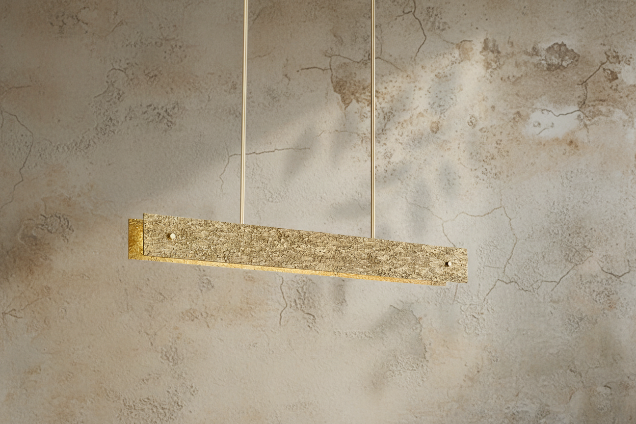 Solid Copper Linear Suspension | Brutalist Texture | 137cm - 182cm Dining Light | Heavy Cast Metal | Casalola Lights