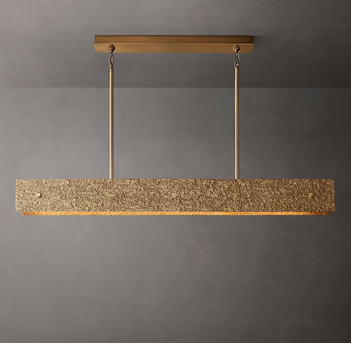 Solid Copper Linear Suspension | Brutalist Texture | 137cm - 182cm Dining Light | Heavy Cast Metal | Casalola Lights