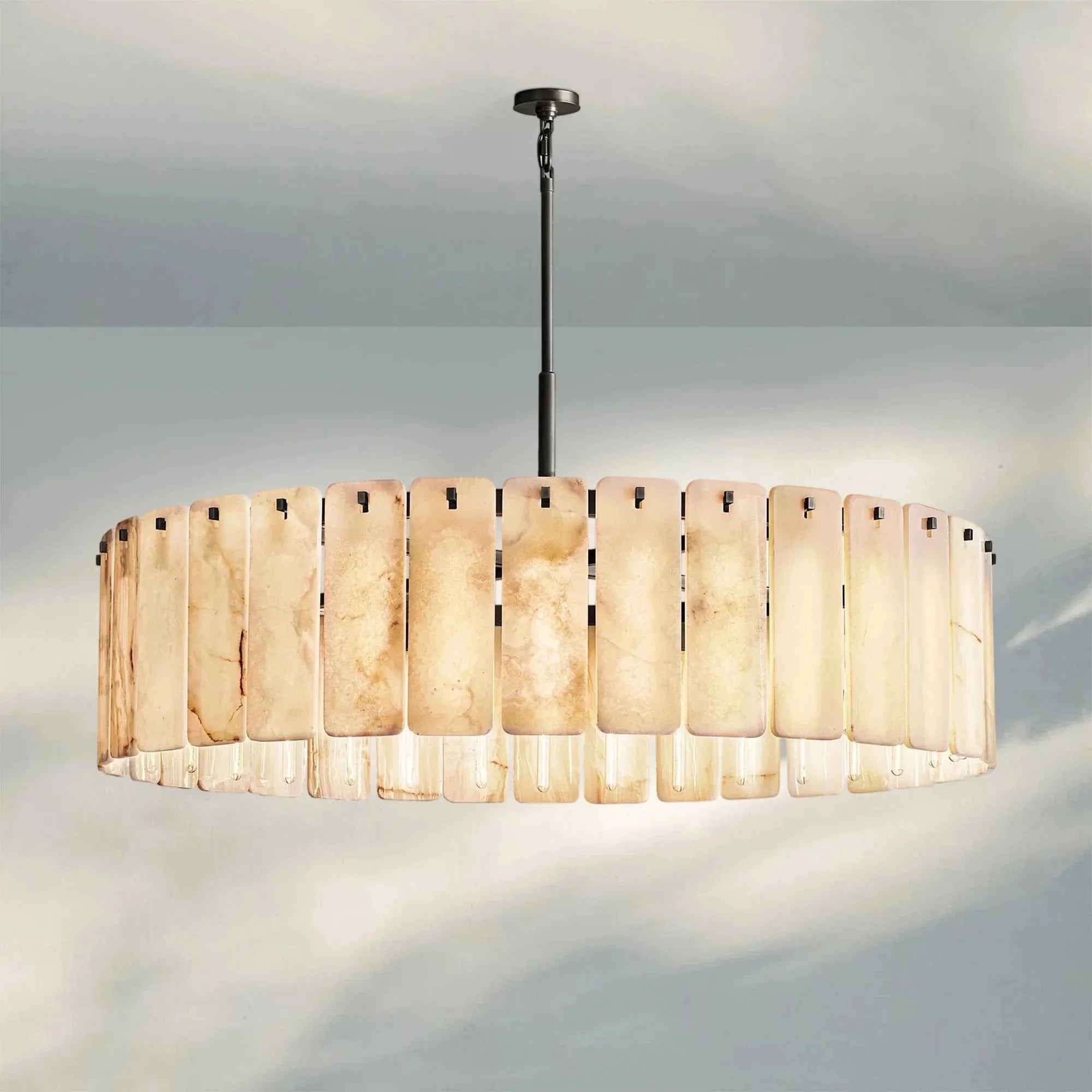Solid Copper Round Chandelier | Natural Alabaster Panels | Real Stone & Bronze Finish | Casalola Lights Casalolalights