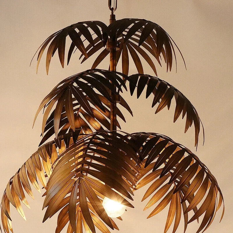 Metal Palm Leaf Pendant Light 50cm | Brushed Gold Tropical Leaves Fixture Dining Room Entry & Living Casalolalights