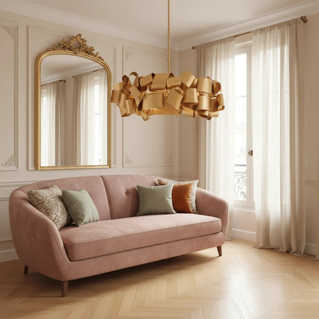 Iron Ribbon Ceiling Light for Dining Room | Gold or Gray Finish 23.6 31.5 Inch Low Profile Pendant Casalola Lights