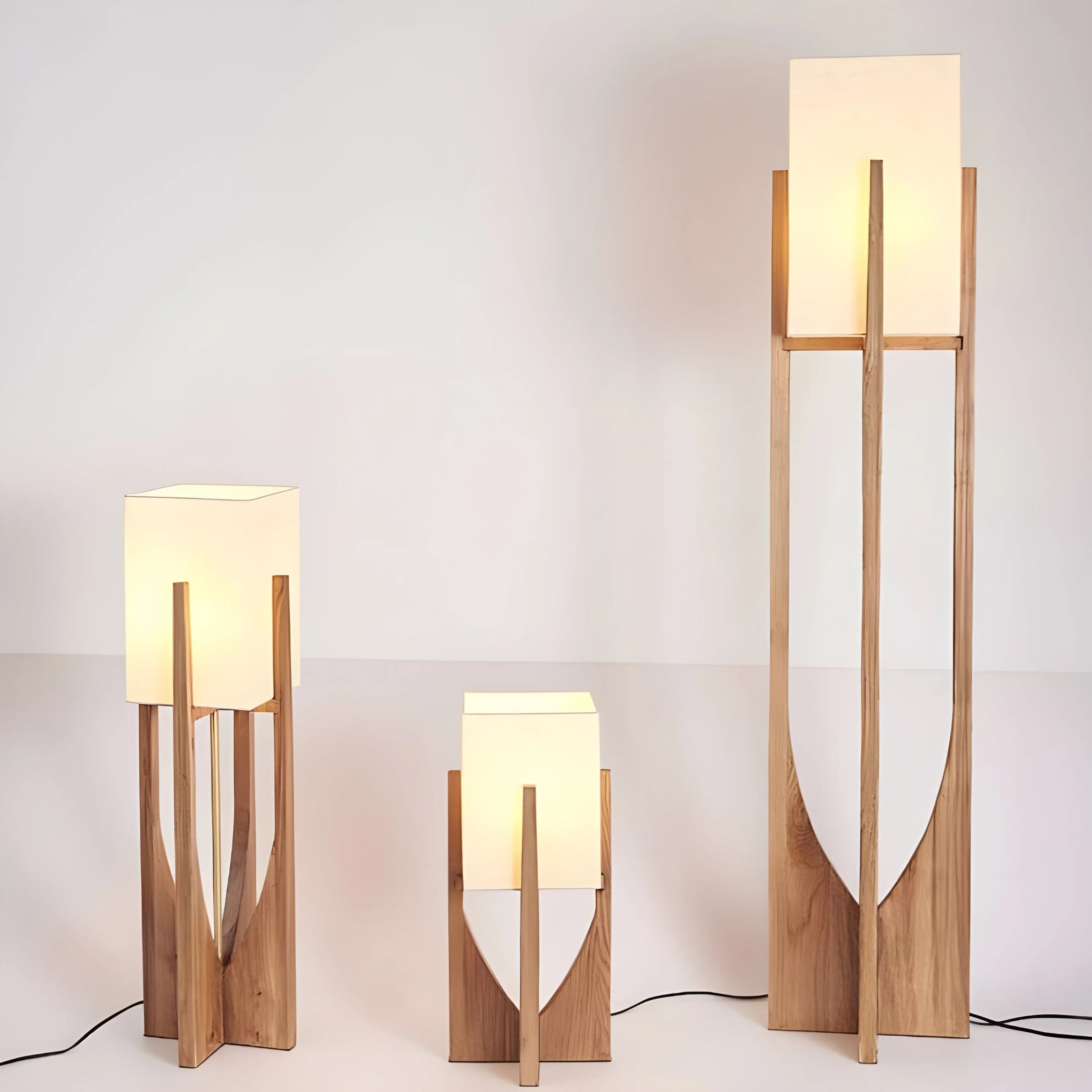Unique Floor Lamps Handmade in Wood and Fabric Japanese Design