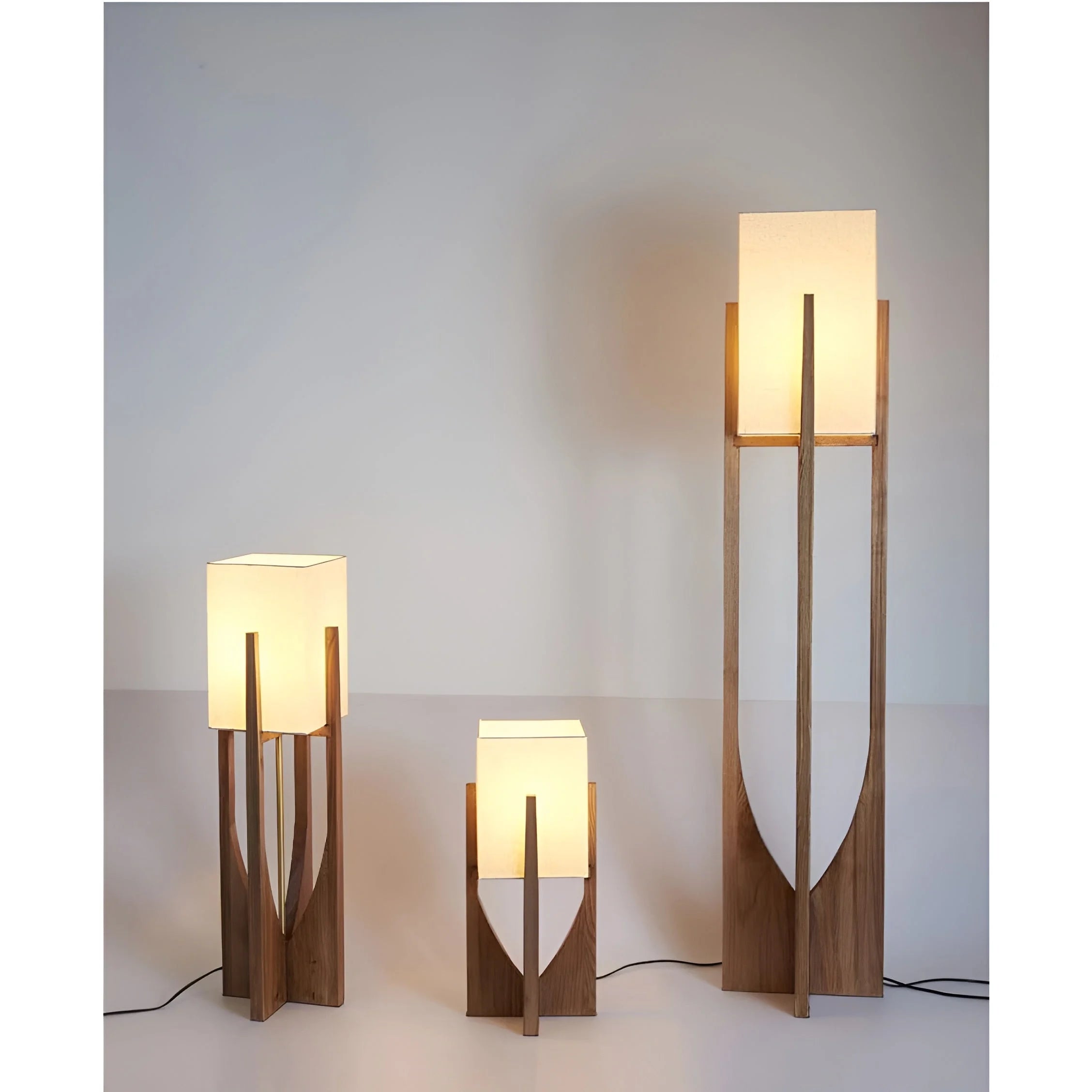 Unique Floor Lamps Handmade in Wood and Fabric Japanese Design