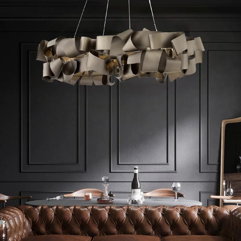 Modern Sculptural Ribbon Iron Chandelier | Large Contemporary Ceiling Light for Dining Room - Sales Casalolalights