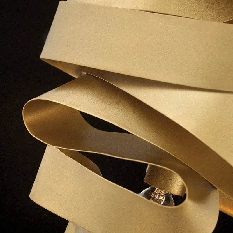 Gold Ribbon Chandelier | Sculptural Metal Pendant Light | Modern Statement Ceiling Fixture for Dining or Foyer