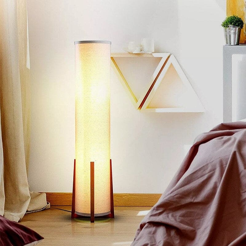 Solid Wood Table Lamp Minimalist White Cloth Lampshade Japandi Decor - Lamps