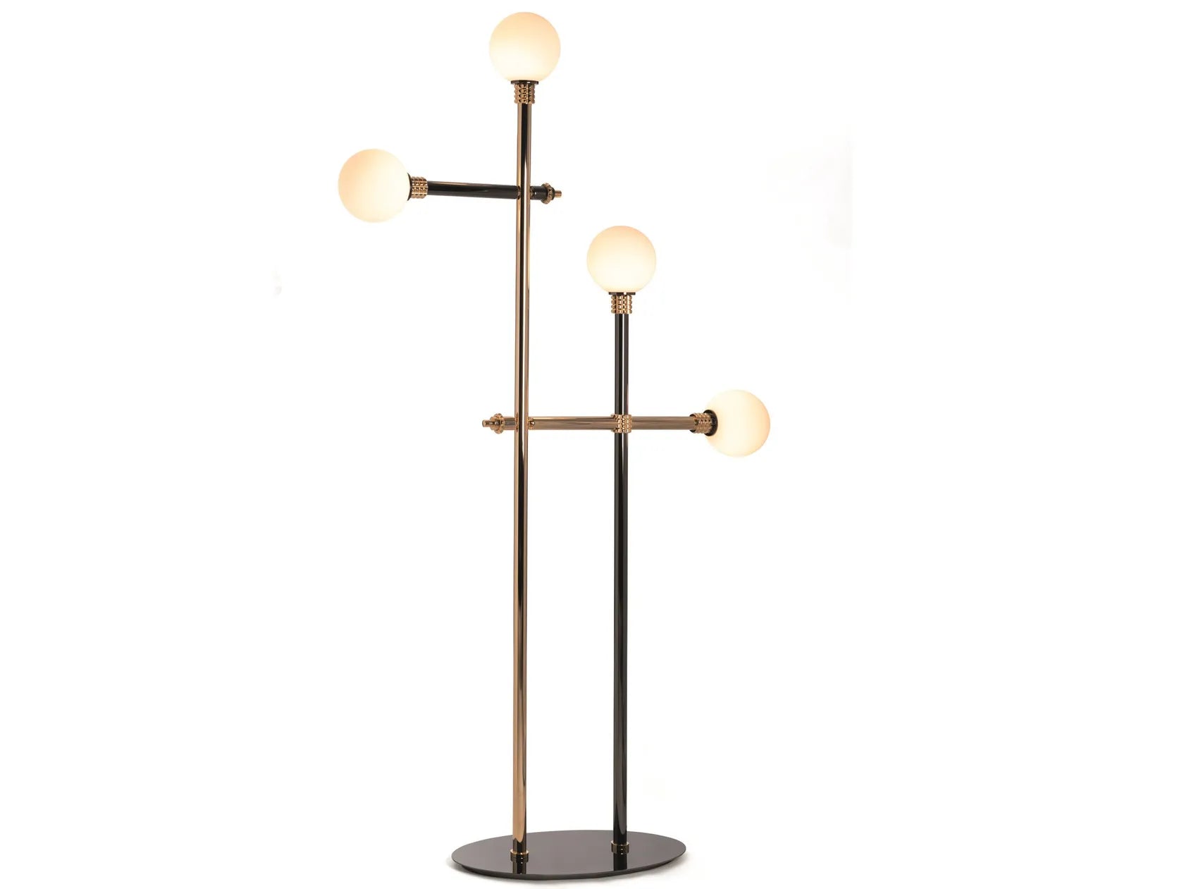 Stainless Steel Floor Lamp | 180cm Atomic Age Design | Opal Glass Globes | Gold & Black Finish | Casalola Lights