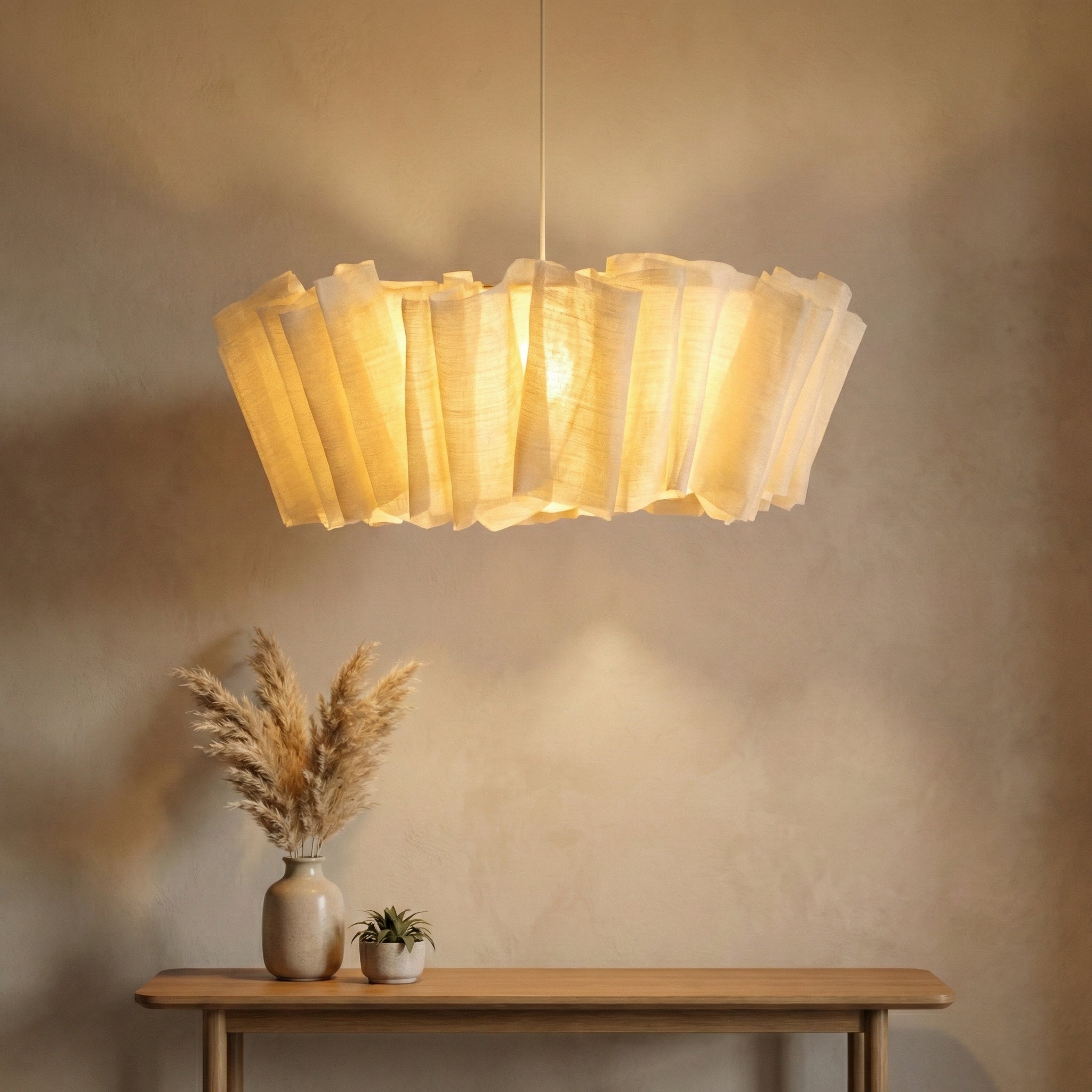 Japanese Style Pendant Light | Hand-knitted Fabric Lampshade | Warm Minimalist Japandi Biophilic Casalolalights Luxury