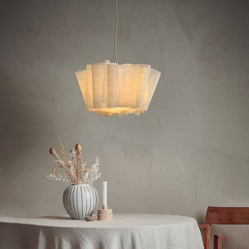 Japanese Style Pendant Light | Hand-knitted Fabric Lampshade | Warm Minimalist Japandi Biophilic - Lamps