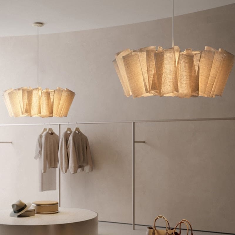 Japanese Style Pendant Light | Hand-knitted Fabric Lampshade | Warm Minimalist Japandi Biophilic - Lamps