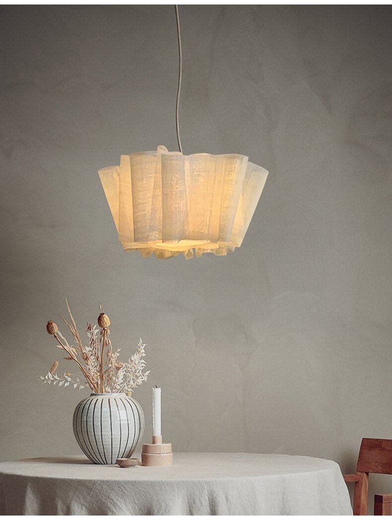 Japanese Style Pendant Light | Hand-knitted Fabric Lampshade | Warm Minimalist Japandi Biophilic - Lamps