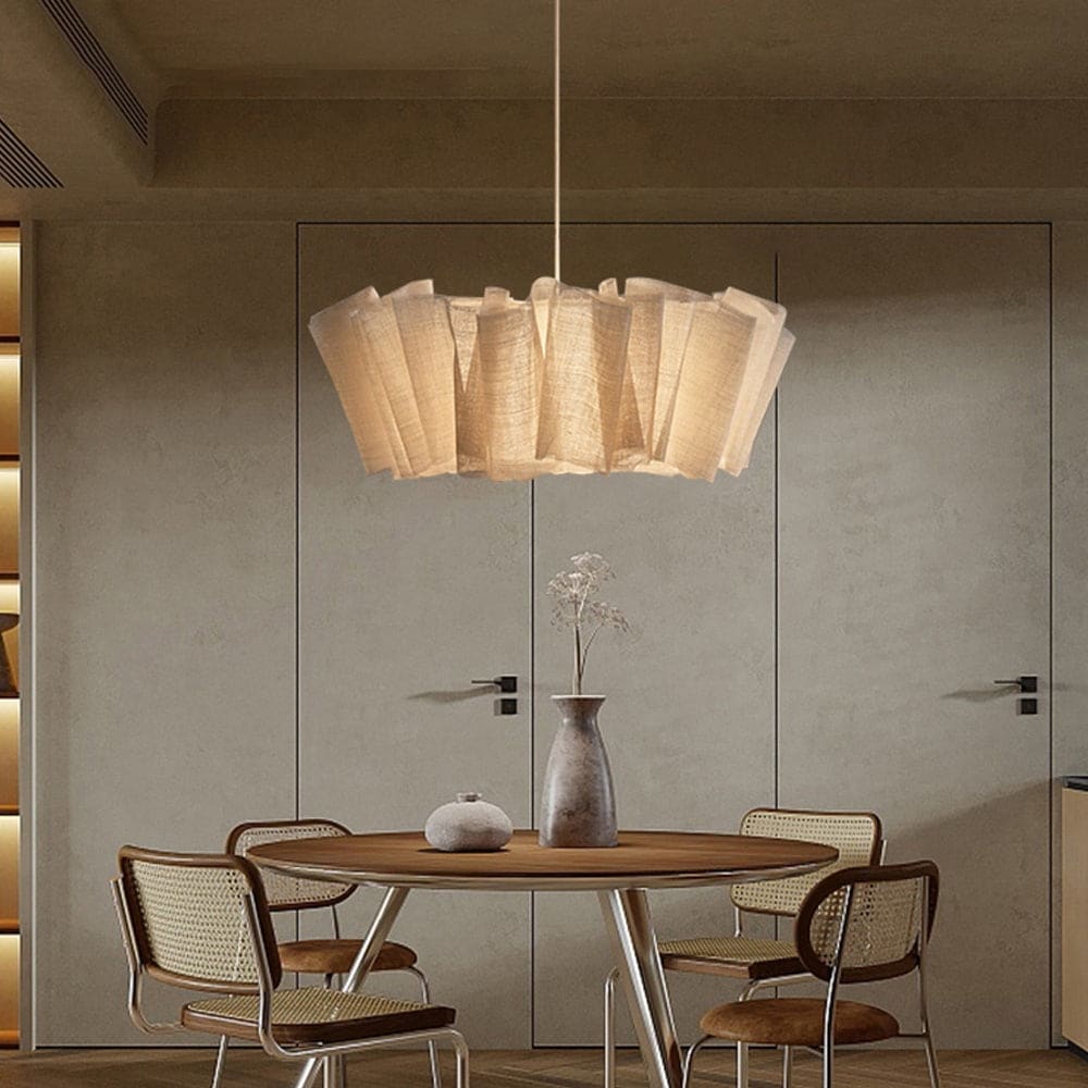 Japanese Style Pendant Light | Hand-knitted Fabric Lampshade | Warm Minimalist Japandi Biophilic - Lamps