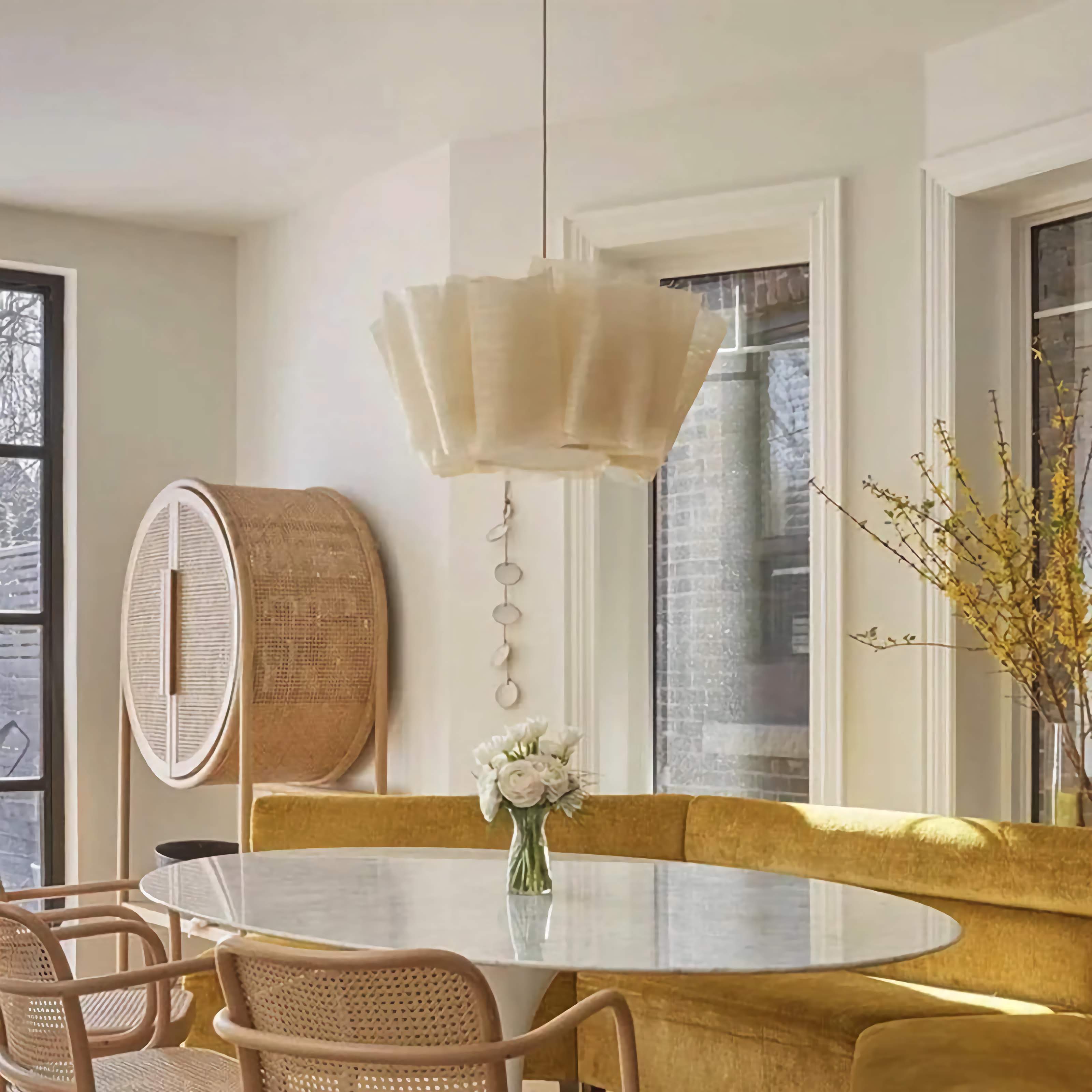 Japanese Style Pendant Light | Hand-knitted Fabric Lampshade | Warm Minimalist Japandi Biophilic