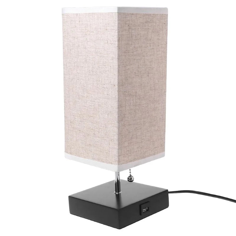 Minimalist Table Lamp Japandi Decor Usb Mobile Phone Charging Desk with Fabric Shade
