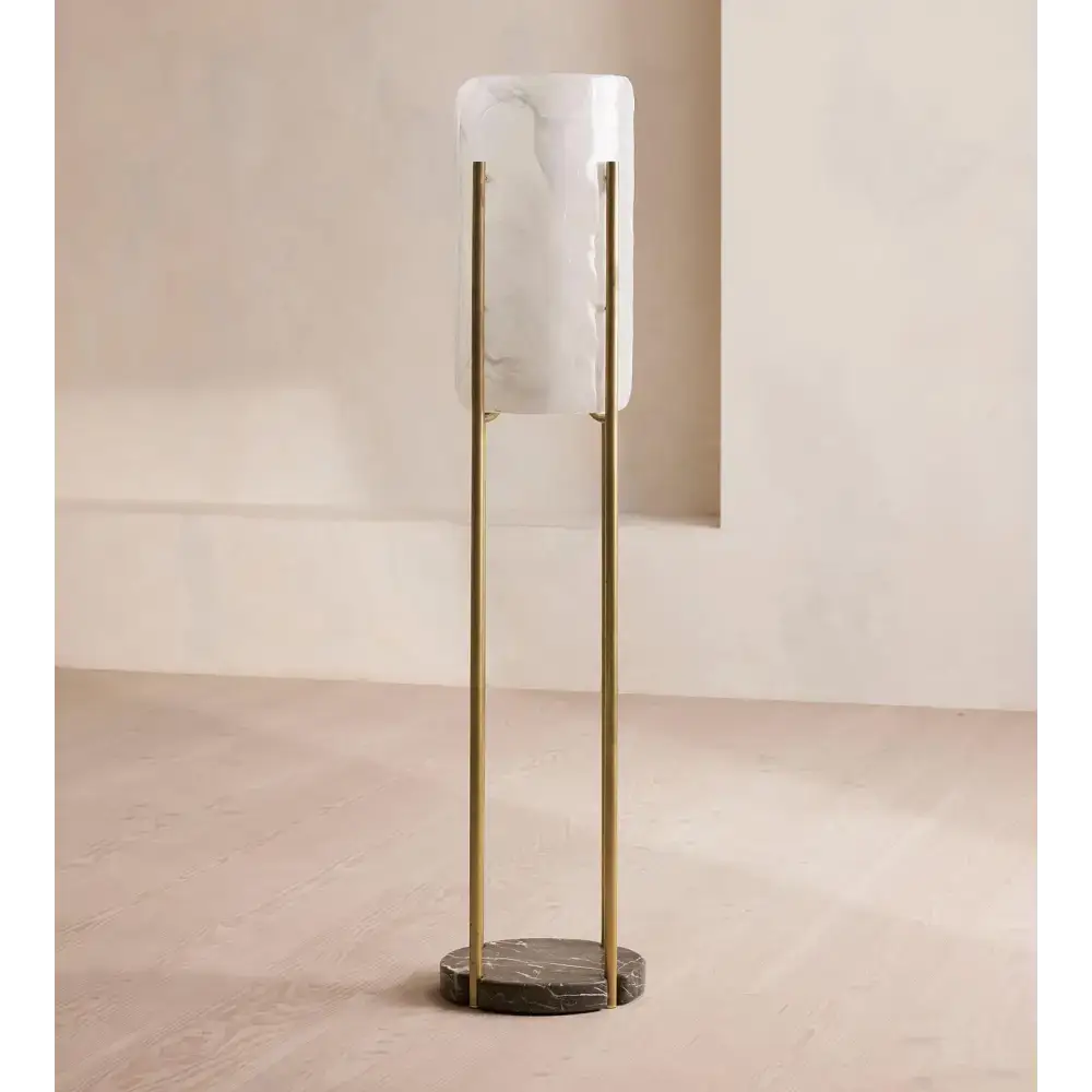 Minimalist Marble & Brass Floor Lamp | Sculptural Modern Lighting - Lamps