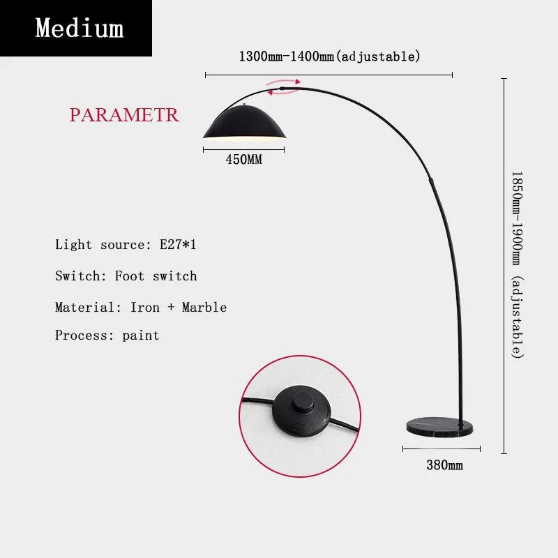 Minimalist Metal Black Arc Floor Lamp Sleek Design | Polished Chrome Finish