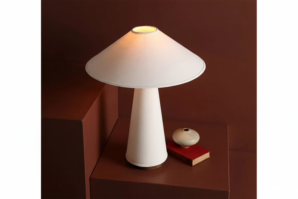 Table lamp detail showing the knitted shade