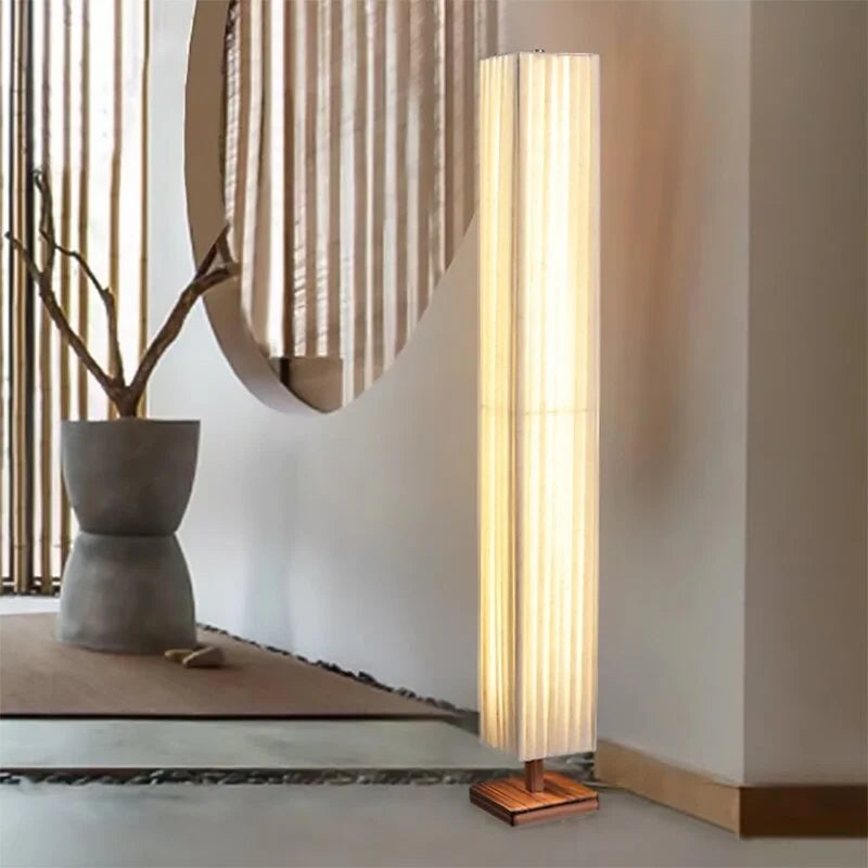 Minimalist Floor Lamp Walnut Wood Base White Cloth Corner for Bedroom Living Room
