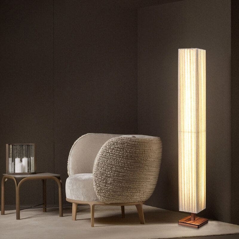 Minimalist Floor Lamp Walnut Wood Base White Cloth Corner for Bedroom Living Room - Lamps