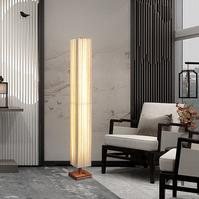 Minimalist Floor Lamp Walnut Wood Base White Cloth Corner for Bedroom Living Room - Lamps