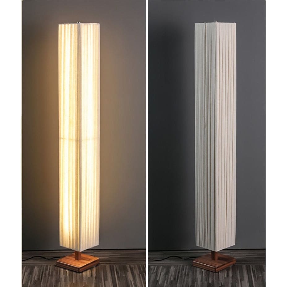Minimalist Floor Lamp Walnut Wood Base White Cloth Corner for Bedroom Living Room - Lamps