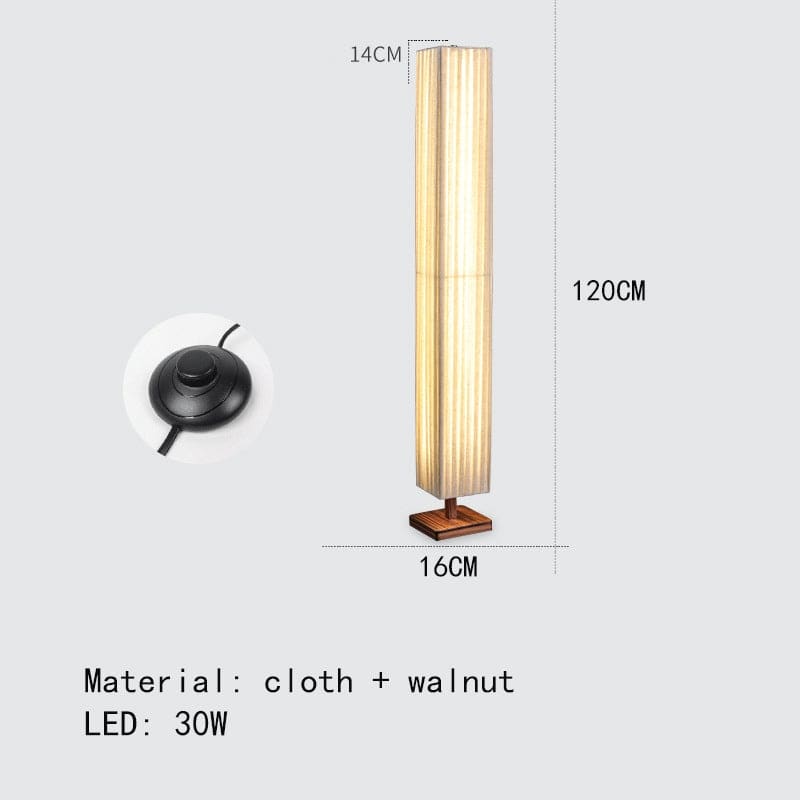 Minimalist Floor Lamp Walnut Wood Base White Cloth Corner for Bedroom Living Room - Lamps