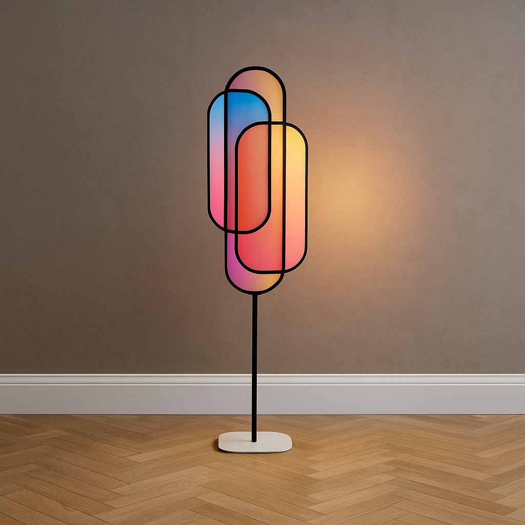 Modern acrylic overlay floor lamp in a living room