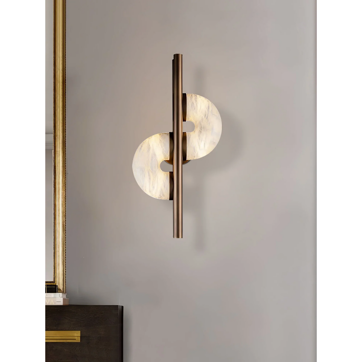 Alabaster Disc Wall Sconce | Tall Stone & Copper Statement 60cm Modern Art Deco Living Room Casalolalights Luxury Lamps