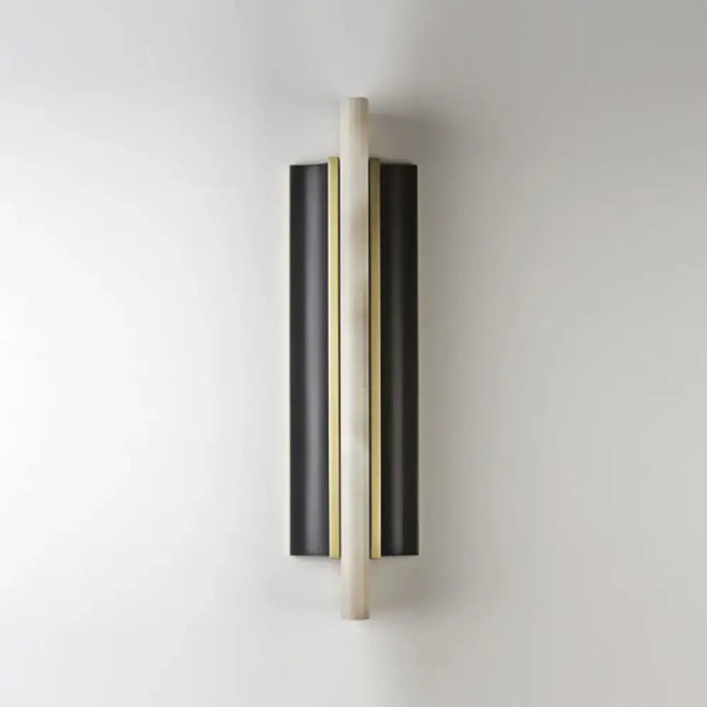 Modern Alabaster Wall Sconce – Black & Brass for Hallway Bedroom - Sconces