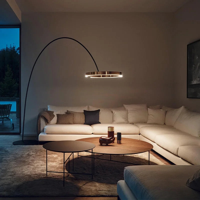 Modern Arc Floor Lamp with Golden Ring Led Lampshade | Metal 200cm Aluminum Shade Casalolalights Luxury Lamps