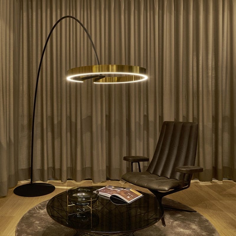 Modern Arc Floor Lamp with Golden Ring Led Lampshade | Metal 200cm Aluminum Shade - Lamps