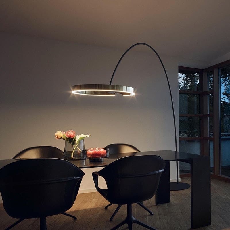 Modern Arc Floor Lamp with Golden Ring Led Lampshade | Metal 200cm Aluminum Shade - Lamps