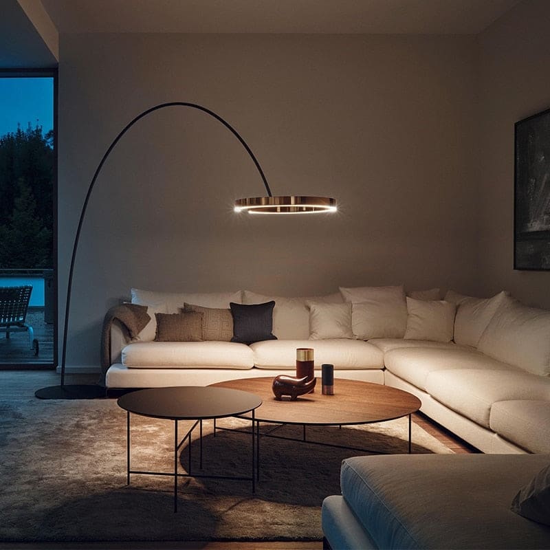 Modern Arc Floor Lamp with Golden Ring Led Lampshade | Metal 200cm Aluminum Shade - Lamps