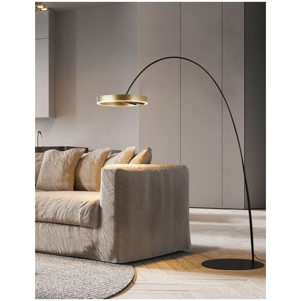 Modern Arc Floor Lamp with Golden Ring Led Lampshade | Metal 200cm Aluminum Shade - Lamps