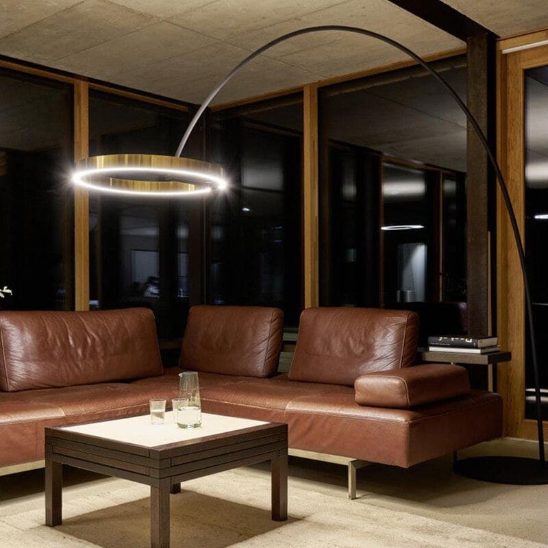 Modern Arc Floor Lamp with Golden Ring Led Lampshade | Metal 200cm Aluminum Shade - Lamps