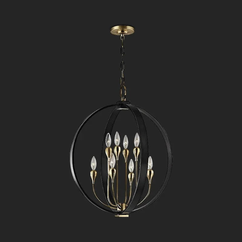 Modern Orb Candelabra Chandelier with Brass and Iron – Statement Lighting for Dining Room or Entryway