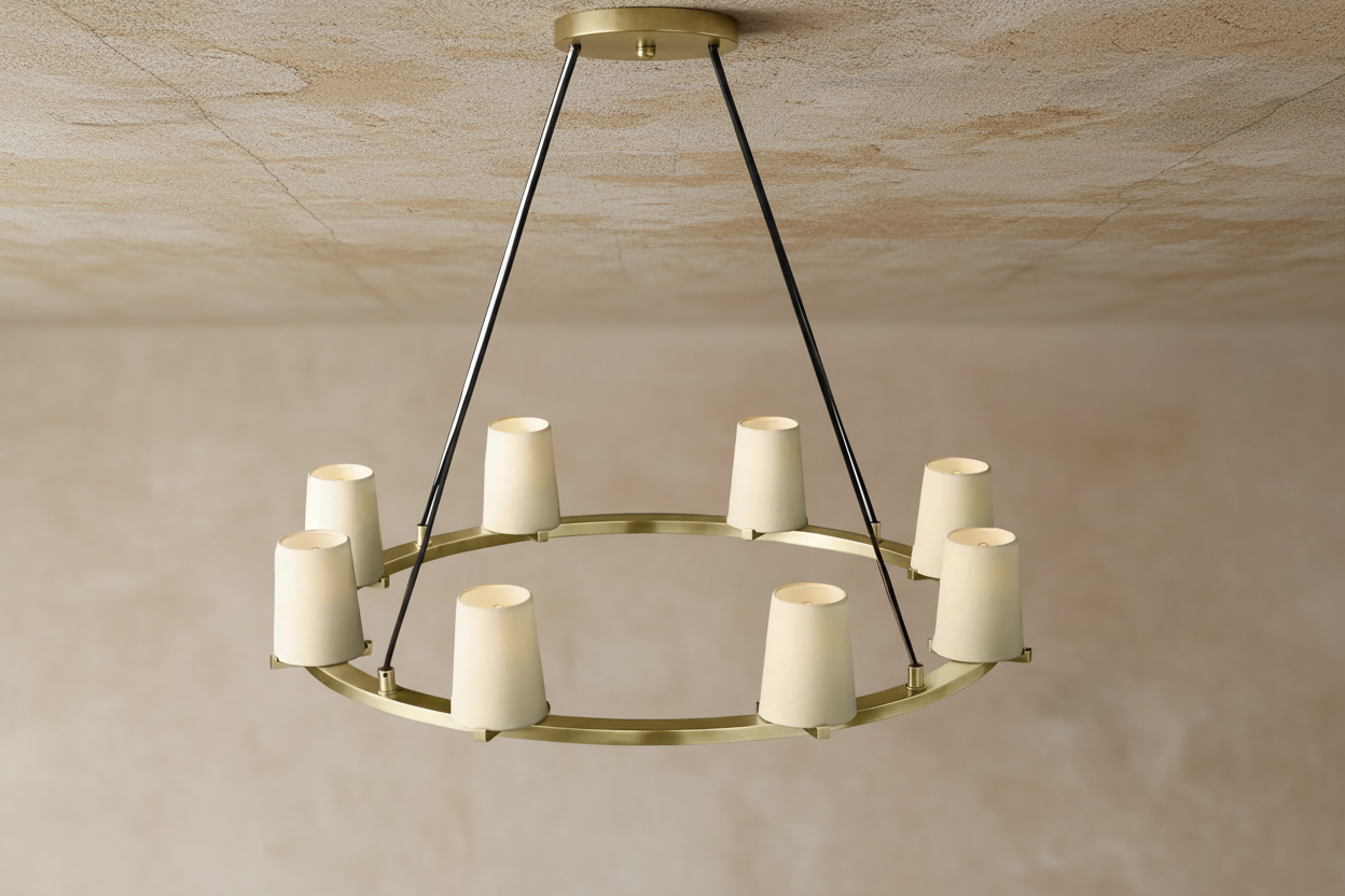 Modern Ring Chandelier – Copper Fabric Shade Dining Room Light Casalolalights Luxury Lamps for Interior Designers