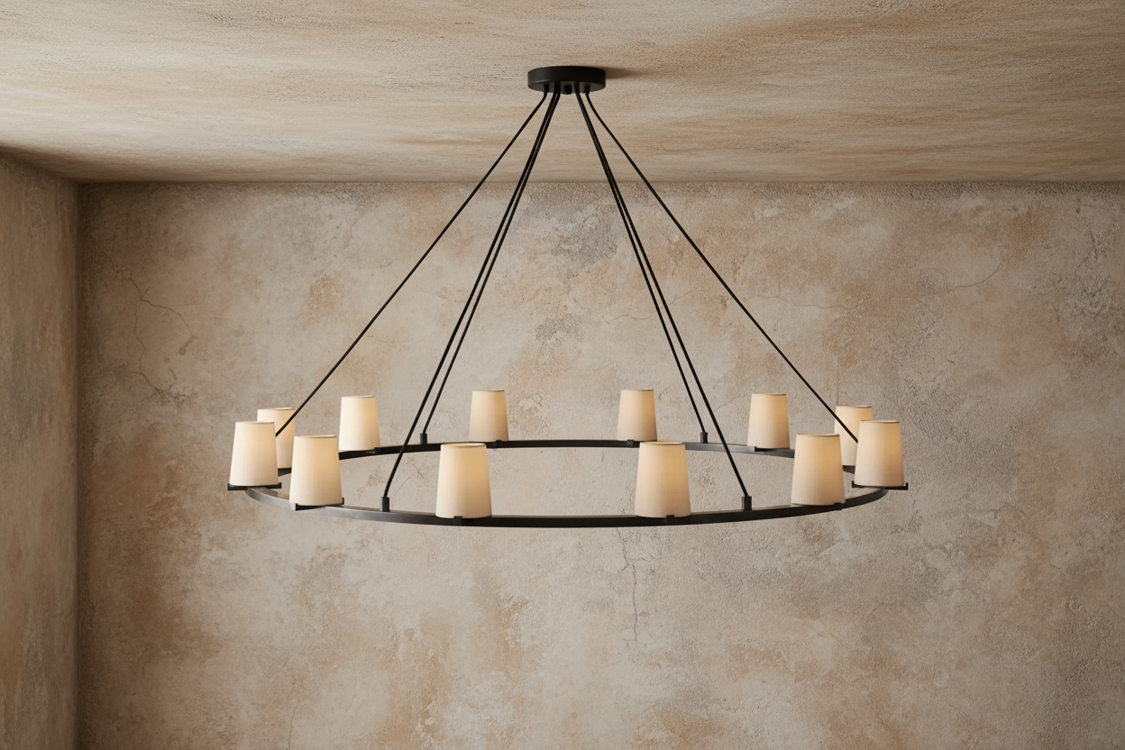 Modern Ring Chandelier – Copper Fabric Shade Dining Room Light Casalolalights Luxury Lamps for Interior Designers