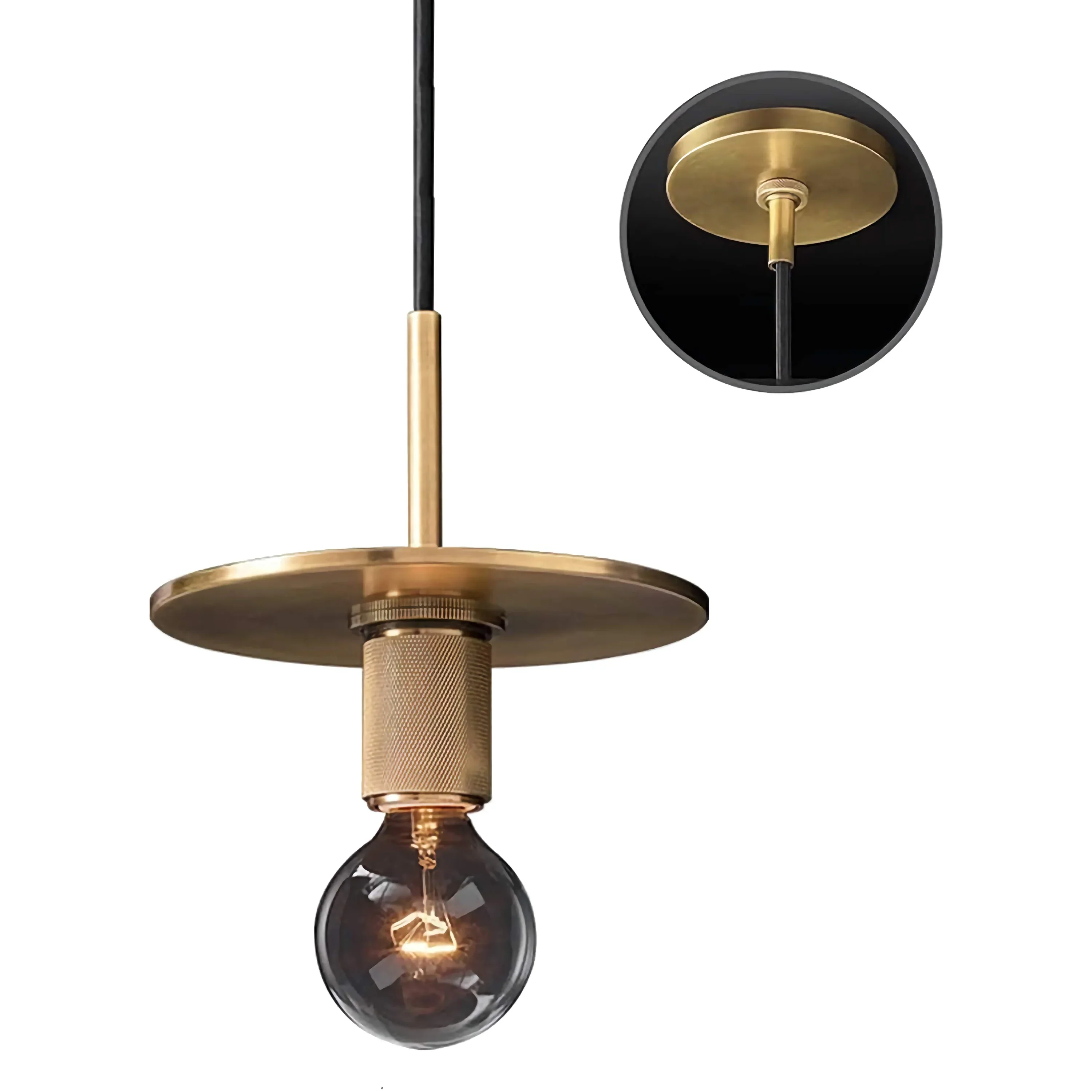 Brass disc pendants in a row