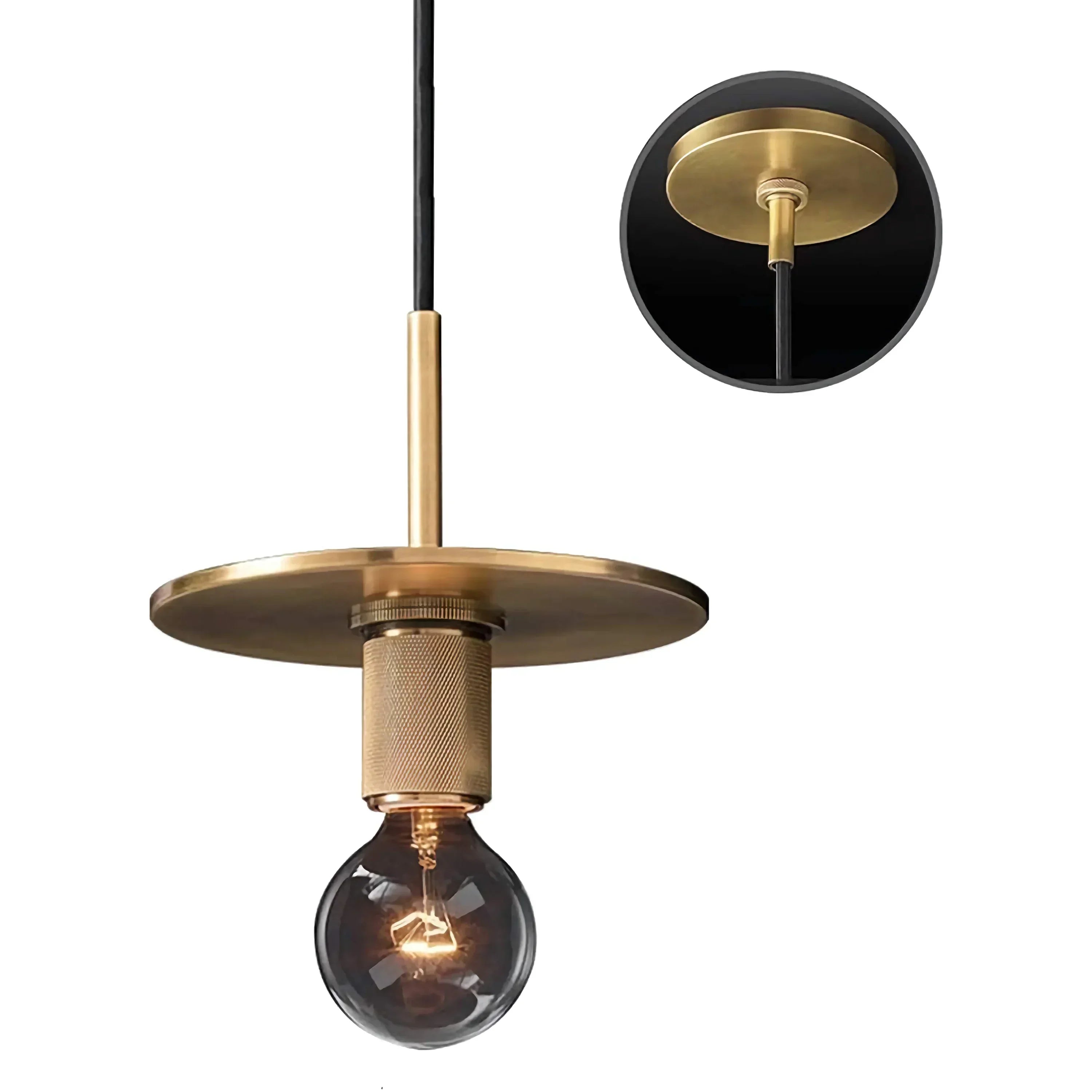 Modern Brass Disc Pendant Light – Minimalist Iron Ceiling Fixture for Dining Room or Kitchen