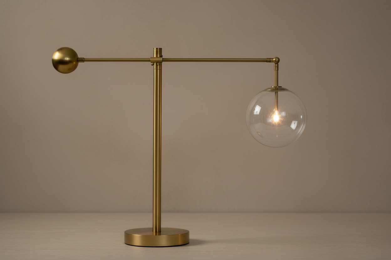 Copper and glass globe lamp on a desk
