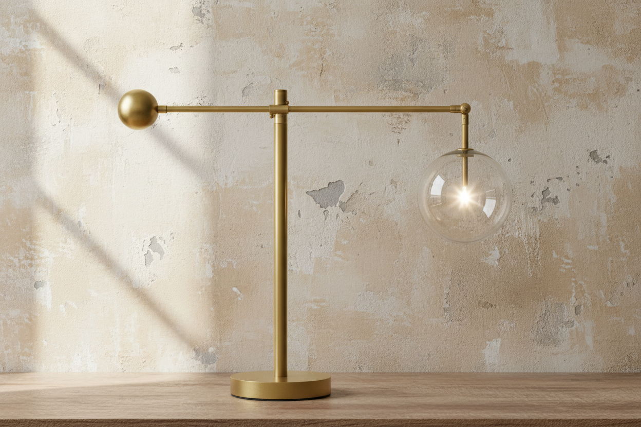 Copper and glass globe table lamp full view