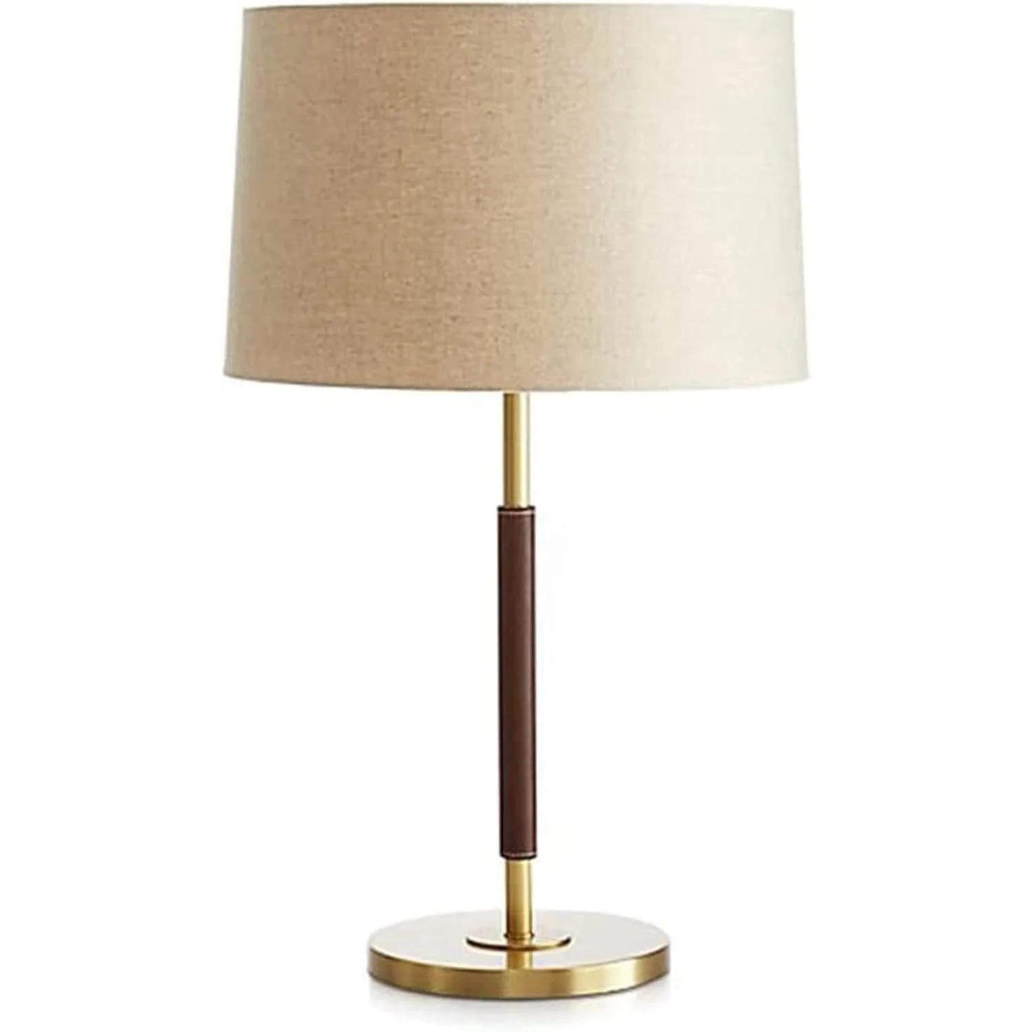 Modern Luxury Brass and Leather Table Lamp with Linen Drum Shade for Bedroom Living Room or Office