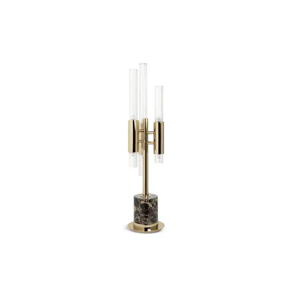 Modern Brass & Marble Table Lamp | Sculptural Glass Lighting - Lamps