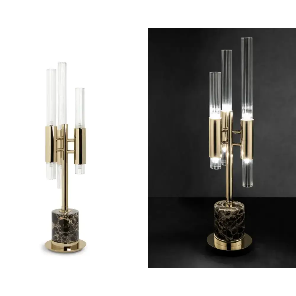 Modern Brass & Marble Table Lamp | Sculptural Glass Lighting - Lamps