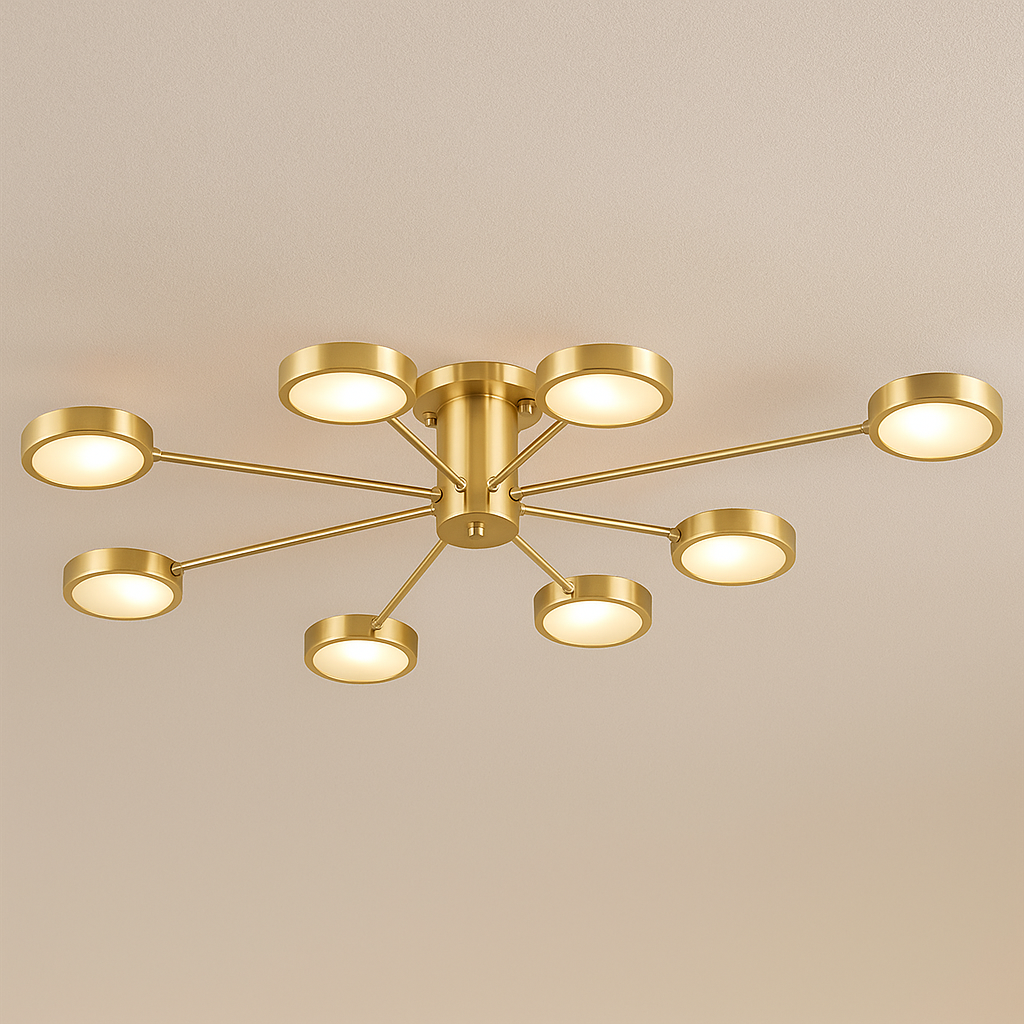 Brass Starburst Semi Flush Mount Light for Living Room | Frosted Glass Casalola Lights Luxury Lamps Interior Designers