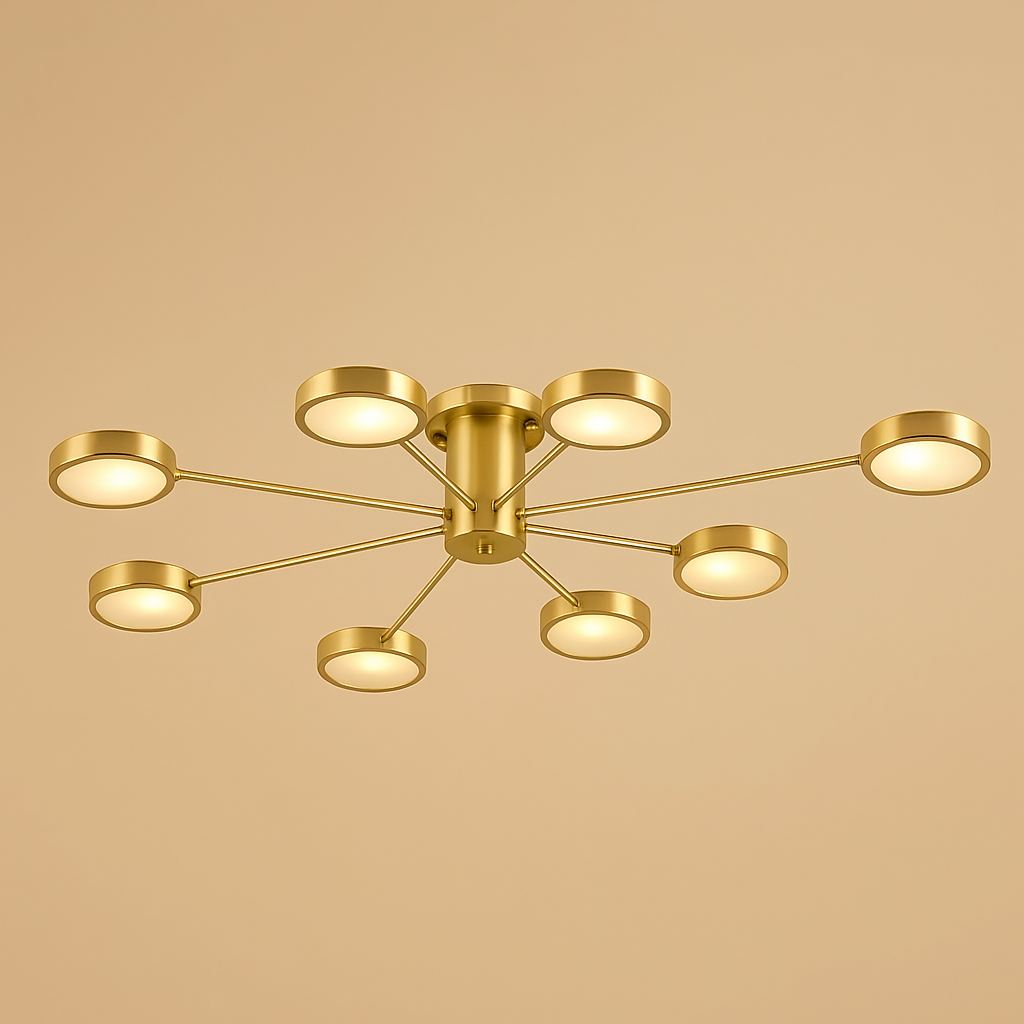 Brass Starburst Semi Flush Mount Light for Living Room | Frosted Glass Casalola Lights Luxury Lamps Interior Designers